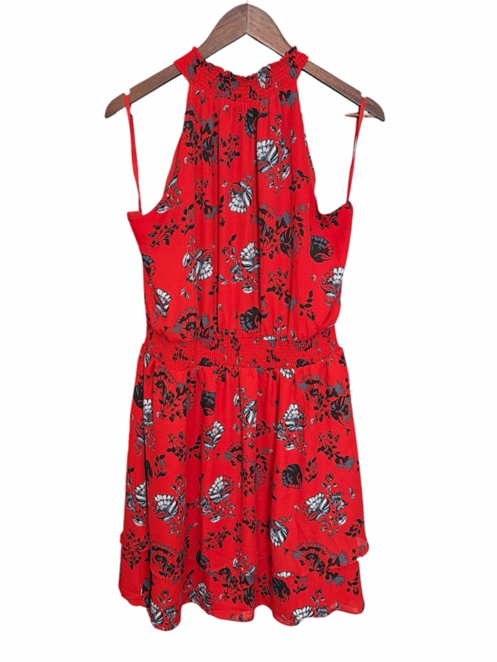 WHBM red floral tiered dress size 12 sundress casual work vacation event guest